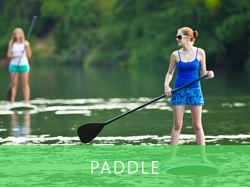 Groupe se préparant pour une session de paddle sur un lac paisible